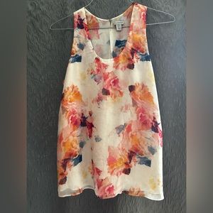 White, silky flower dress shirt. Can be worn casual dress with jeans and heels